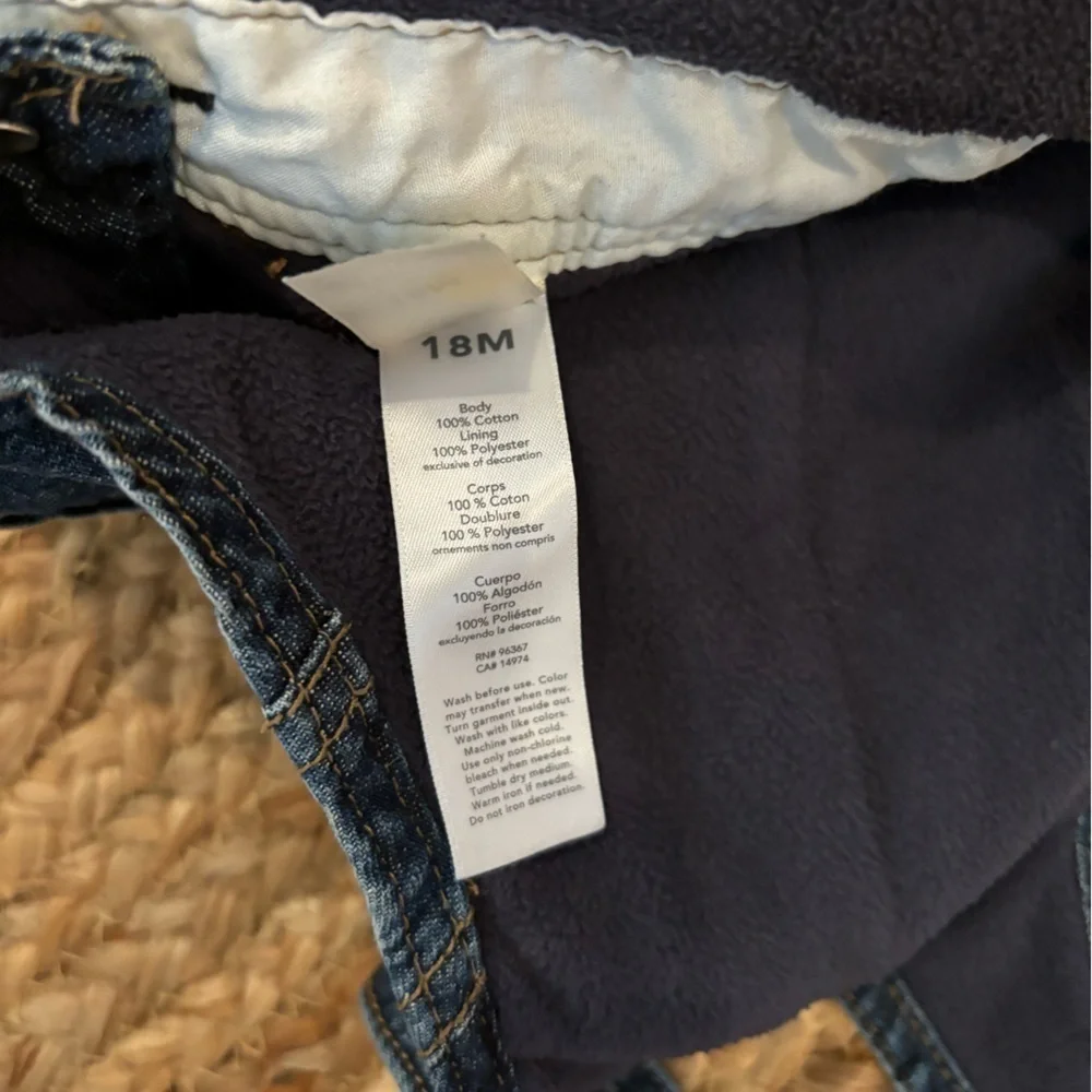 OshKosh Fleece Lined Denim Overalls size 18 months